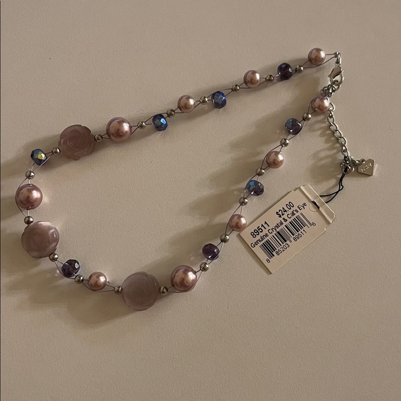 Cookie Lee choker necklace genuine crystal & cat’s eye - Picture 2 of 2